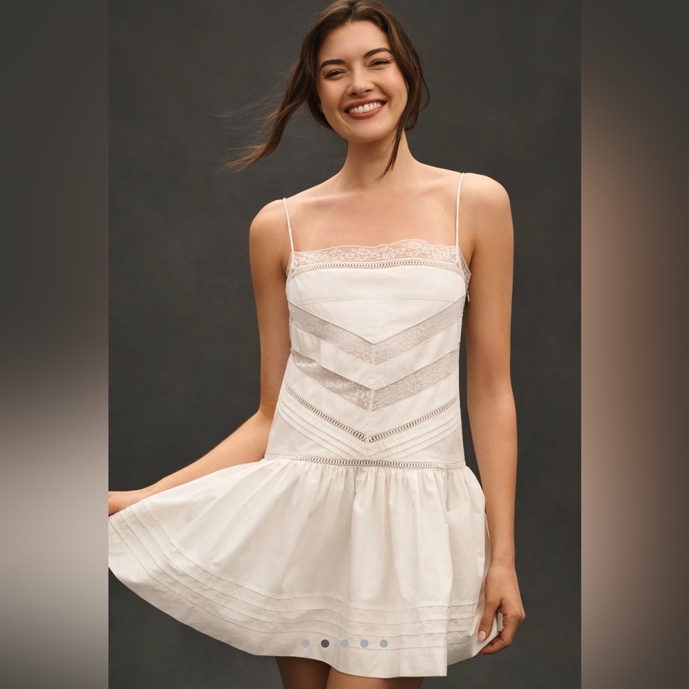 Anthropologie Maeve sleeveless square neck Spaghetti Strap lace mix Dress NWT